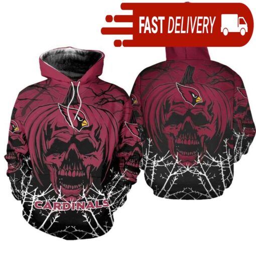 Arizona Cardinals Pumpkin Skull 3D Halloween Hoodie Best NFL Gifts for Fans - available at - sportfansshop.com