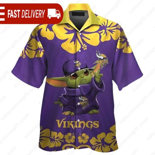 Baby Yoda Hibiscus Minnesota Vikings Hawaiian Shirt NFL Gifts - available at - sportfansshop.com