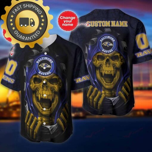 Baltimore Ravens Custom NFL Jersey Skull Personalized Baseball Jersey - available at - sportfansshop.com