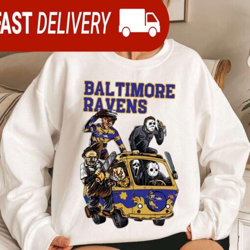 Baltimore Ravens Horror Character Halloween NFL Sweatshirt Gifts for Fans - available at - sportfansshop.com