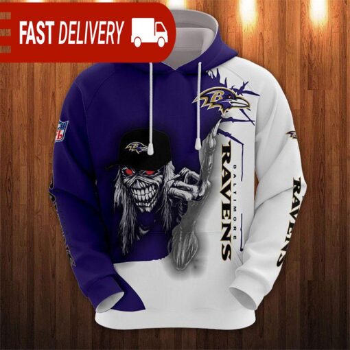 Baltimore Ravens Long Hair Skull Halloween Hoodie NFL Gifts - available at - sportfansshop.com