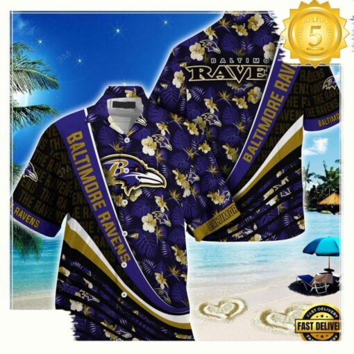 Baltimore Ravens NFL Hawaii Shirt With Tropical Flower Pattern - available at - sportfansshop.com