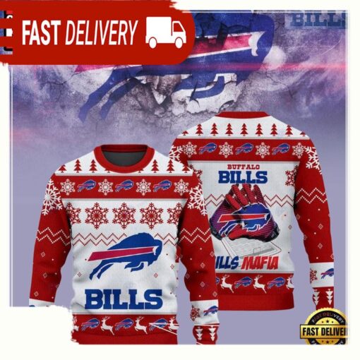 Buffalo Bills Bills Mafia NFL Red White Christmas Ugly Sweater - available at - sportfansshop.com