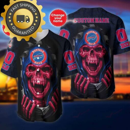 Buffalo Bills Custom NFL Jersey Skull Personalized Baseball Jersey - available at - sportfansshop.com