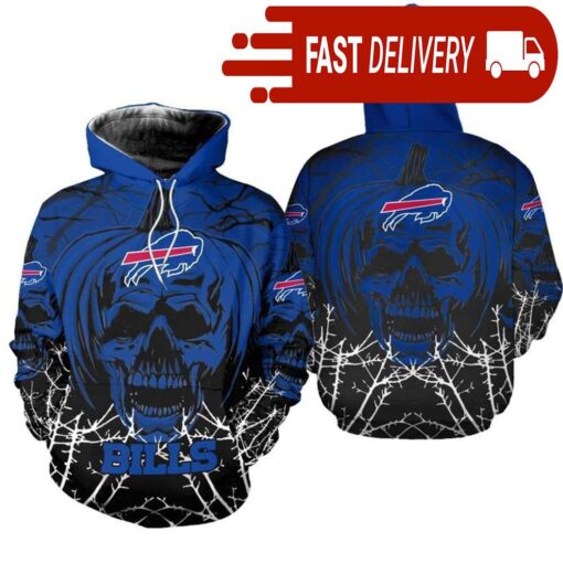 Buffalo Bills Pumpkin Skull 3D Halloween Hoodie Best NFL Gifts for Fans - available at - sportfansshop.com