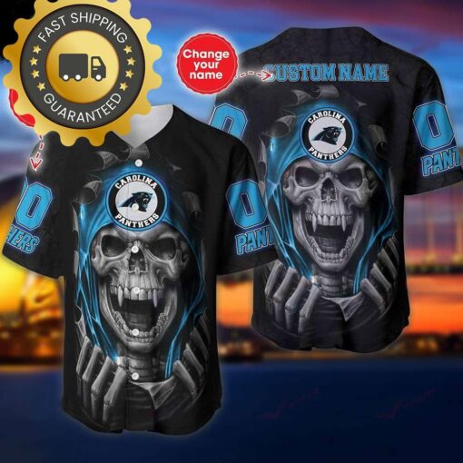 Carolina Panthers Custom NFL Jersey Skull Personalized Baseball Jersey - available at - sportfansshop.com