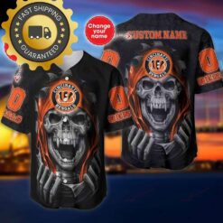 Cincinnati Bengals Custom NFL Jersey Skull Personalized Baseball Jersey - available at - sportfansshop.com