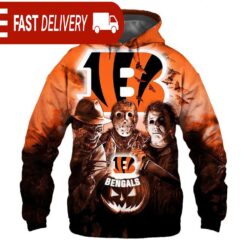 Cincinnati Bengals Horror Night Freddy Jason Michael Myers Hoodie Halloween NFL Gifts - available at - sportfansshop.com