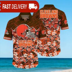 Cleveland Browns Hibiscus Plumeria Floral NFL Hawaiian Shirt - available at - sportfansshop.com