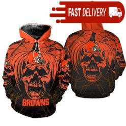 Cleveland Browns Pumpkin Skull 3D Halloween Hoodie Best NFL Gifts for Fans - available at - sportfansshop.com