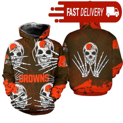 Cleveland Browns Skull 3D Hoodie for Halloween Best NFL Gifts for Fans - available at - sportfansshop.com