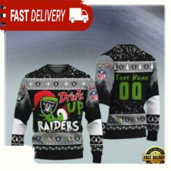 Custom Las Vegas Raiders NFL Grinch Knitted Christmas Ugly Sweater - available at - sportfansshop.com