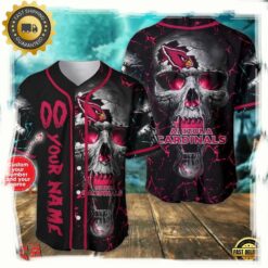 Custom Name And Number Arizona Cardinals NFL Team Skull Baseball Jersey Shirt - available at - sportfansshop.com