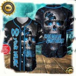 Custom Name And Number Carolina Panthers NFL Team Skull Baseball Jersey Shirt - available at - sportfansshop.com