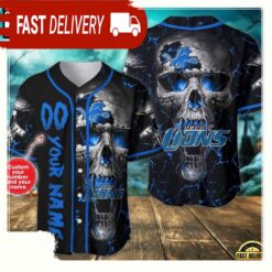 Custom Name And Number Detroit Lions NFL Team Skull Baseball Jersey Shirt - available at - sportfansshop.com