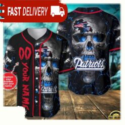 Custom Name And Number New England Patriots NFL Team Skull Baseball Jersey Shirt - available at - sportfansshop.com