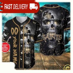 Custom Name And Number New Orleans Saints NFL Team Skull Baseball Jersey Shirt - available at - sportfansshop.com