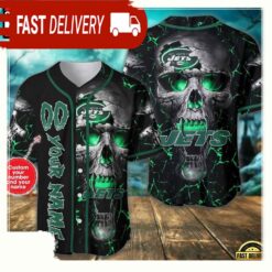 Custom Name And Number New York Jets NFL Team Skull Baseball Jersey Shirt - available at - sportfansshop.com