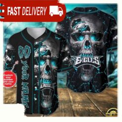 Custom Name And Number Philadelphia Eagles NFL Team Skull Baseball Jersey Shirt - available at - sportfansshop.com