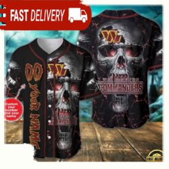 Custom Name And Number Washington Commanders NFL Team Skull Baseball Jersey Shirt available at sportfansshop.com