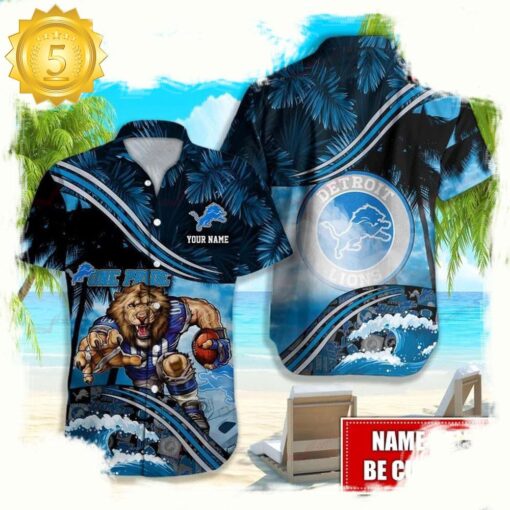 Custom Name Detroit Lions NFL Mascot Hawaiian Shirt - available at - sportfansshop.com