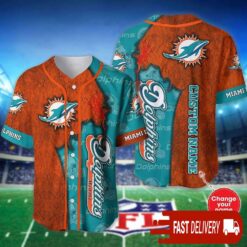 Custom Name Miami Dolphins Baseball Jersey Shirt NFL Gifts for Fans - available at - sportfansshop.com