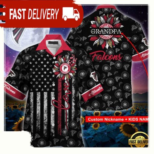 Custom Name NFL Atlanta Falcons Sunflower For Mother Day Father Day Hawaiian Shirt - available at - sportfansshop.com