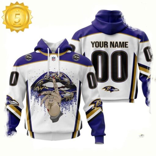 Custom Name Number NFL Baltimore Ravens Lips 3D Hoodie New Design - available at - sportfansshop.com