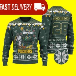 Custom Name Snoopy Green Bay Packers NFL Ugly Christmas Sweater - available at - sportfansshop.com