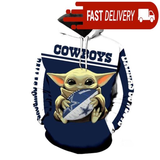 Dallas Cowboys Baby Yoda Holding Football NFL Hoodie Gifts for Fans - available at - sportfansshop.com