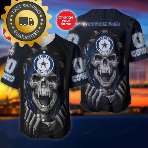 Dallas Cowboys Custom NFL Jersey Skull Personalized Baseball Jersey - available at - sportfansshop.com