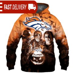 Denver Broncos Horror Night Freddy Jason Michael Myers Hoodie Halloween NFL Gifts - available at - sportfansshop.com