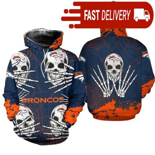 Denver Broncos Skull 3D Hoodie for Halloween Best NFL Gifts for Fans - available at - sportfansshop.com