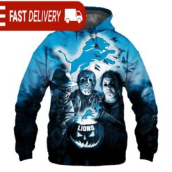 Detroit Lions Horror Night Freddy Jason Michael Myers Hoodie Halloween NFL Gifts - available at - sportfansshop.com