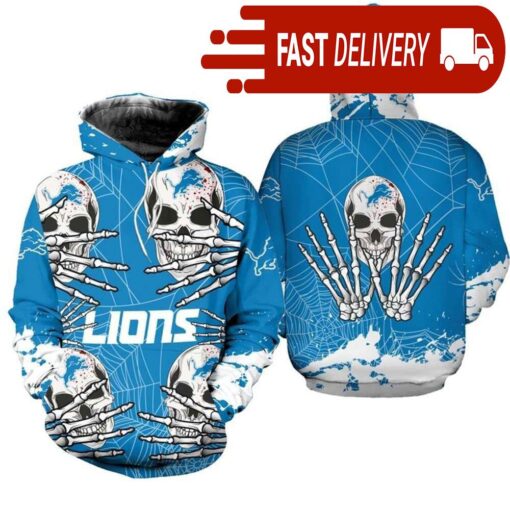 Detroit Lions Skull 3D Hoodie for Halloween Best NFL Gifts for Fans - available at - sportfansshop.com