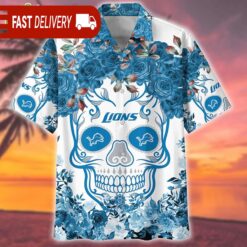 Detroit Lions Skull Rose Flower NFL Hawaiian Shirt - available at - sportfansshop.com