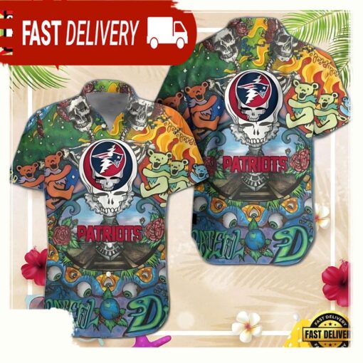 Grateful Dead X New England Patriots NFL Unisex Hawaiian Shirt - available at - sportfansshop.com