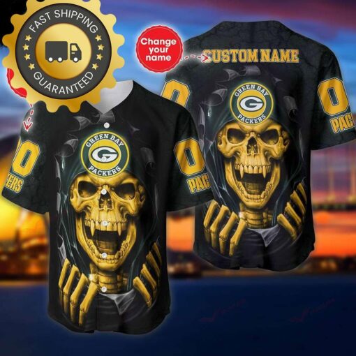 Green Bay Packers Custom NFL Jersey Skull Personalized Baseball Jersey - available at - sportfansshop.com