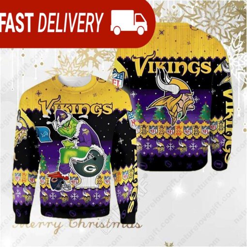 Grinch Minnesota Vikings Sit On Packers Team NFL Ugly Christmas Sweater - available at - sportfansshop.com