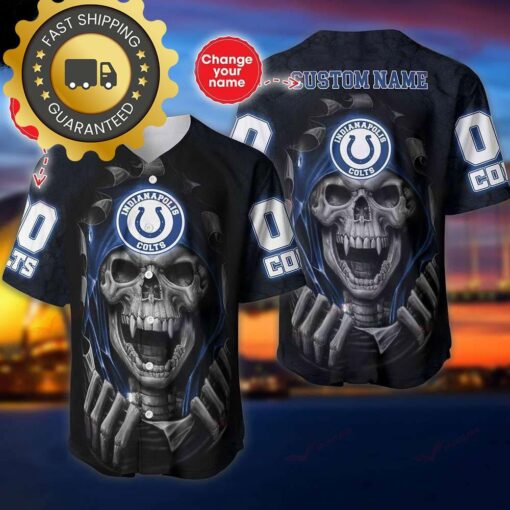 Indianapolis Colts Custom NFL Jersey Skull Personalized Baseball Jersey - available at - sportfansshop.com