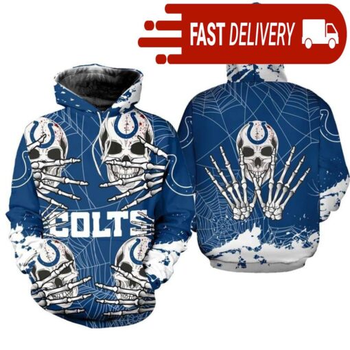 Indianapolis Colts Skull 3D Hoodie for Halloween Best NFL Gifts for Fans - available at - sportfansshop.com