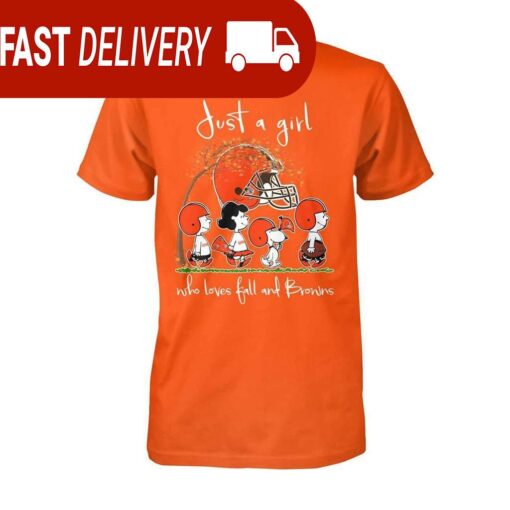 Just A Girl Who Love Fall And Cleveland Browns Peanuts Snoopy Shirt, Top NFL Gift for Women - available at - sportfansshop.com