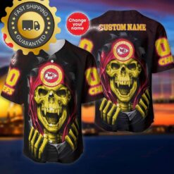 Kansas City Chiefs Custom NFL Jersey Skull Personalized Baseball Jersey - available at - sportfansshop.com