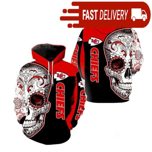 Kansas City Chiefs Floral Skull 3D NFL Hoodie Gifts for Fans - available at - sportfansshop.com