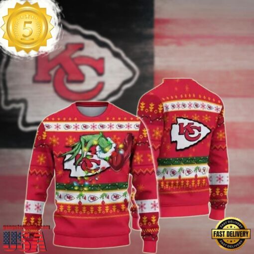 Kansas City Chiefs Grinch Hand NFL Red Color Ugly Christmas Sweater - available at - sportfansshop.com