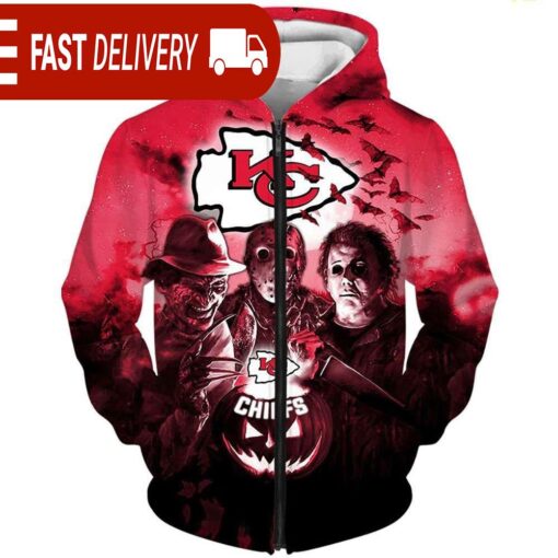 Kansas City Chiefs Horror Night Freddy Jason Michael Myers Hoodie Halloween NFL Gifts - available at - sportfansshop.com