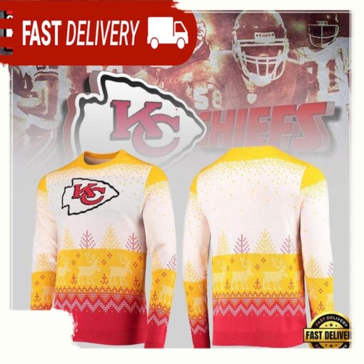 Kansas City Chiefs NFL Yellow White Ugly Christmas Sweater - available at - sportfansshop.com