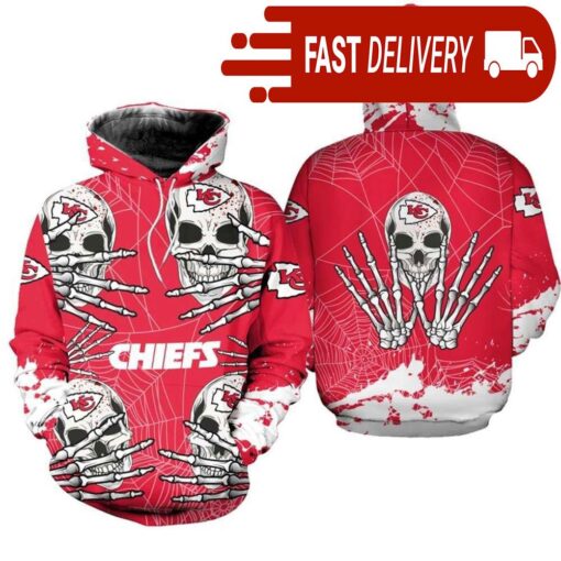 Kansas City Chiefs Skull 3D Hoodie for Halloween Best NFL Gifts for Fans - available at - sportfansshop.com