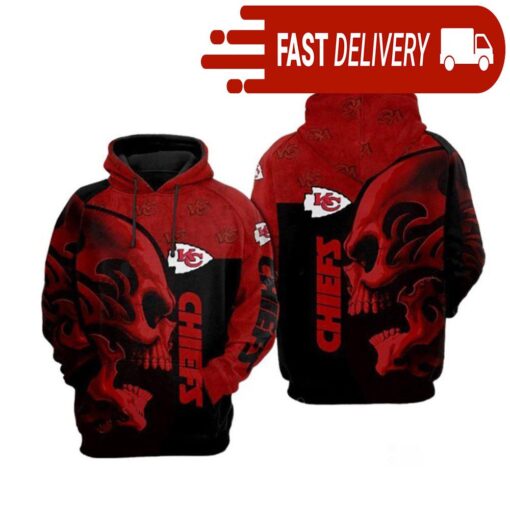 Kansas City Chiefs Skull Black Red NFL Hoodie Gifts for Fans - available at - sportfansshop.com