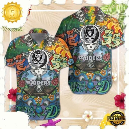 Las Vegas Raiders Grateful Dead NFL Unisex Hawaiian Shirt - available at - sportfansshop.com